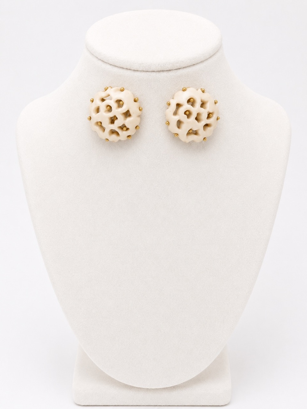 MONET White Lucite Resin Gold Tone Clip Earrings VTG